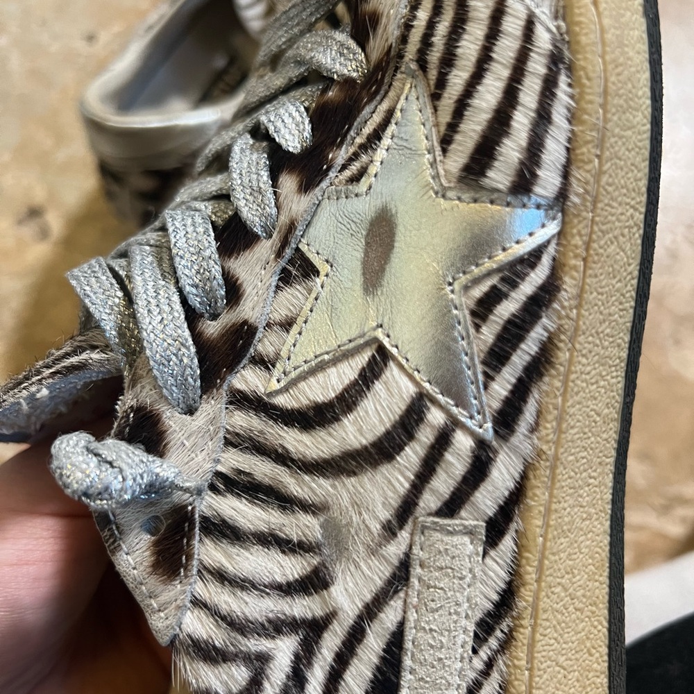 Golden Goose Ball Star Zebra Leopard Pony Hair Sneakers with Silver Details - Picture 7 of 8